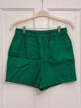 Everlane Green Elastic-Waist 100% Linen Shorts